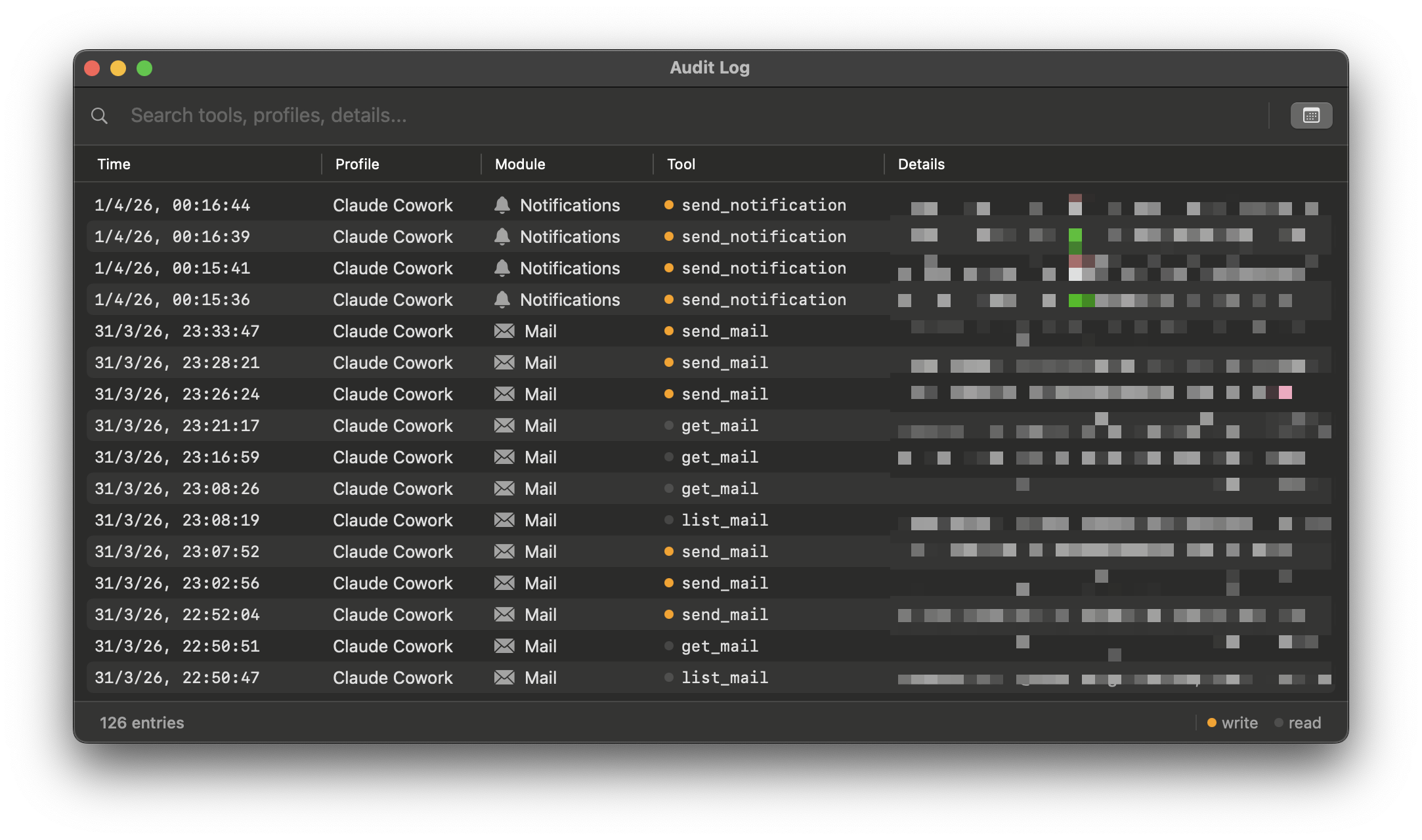 Audit Log view